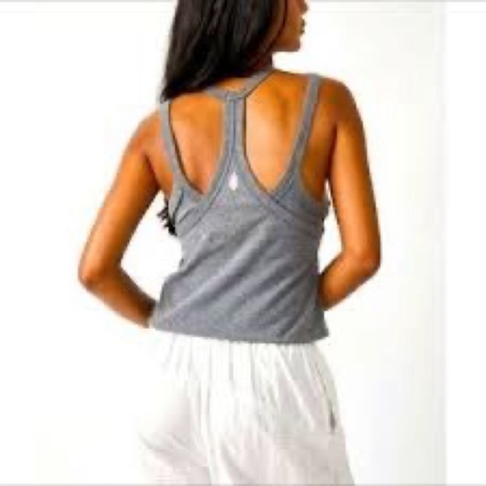 $38 FREE PEOPLE Movement TWO TIMES THE CHARM Gray Combo Double Strap Tank Top L - Picture 4 of 7